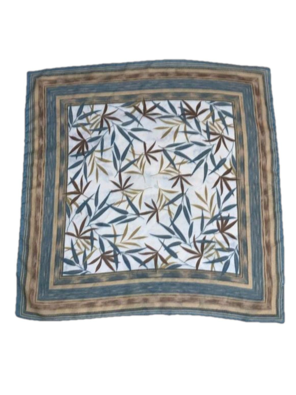 Womens Liz Claiborne square sheer scarf blue brown leaf pattern with a border